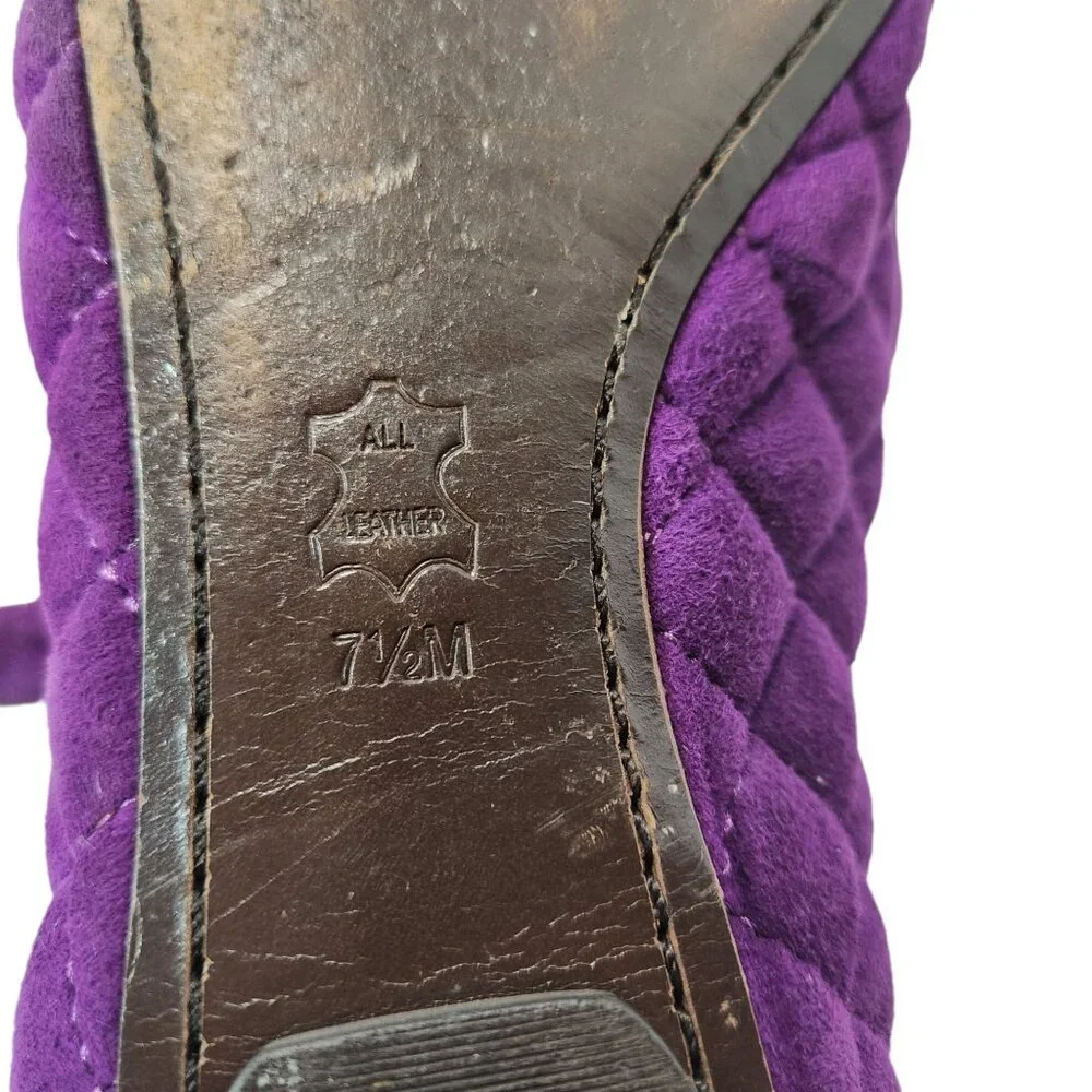 Tory Burch Quilted Purple Suede Flats with Gold Cap Toe